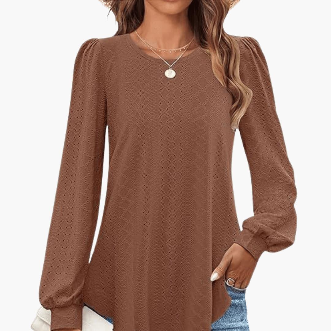Elowen | Women's Eyelet Lantern Sleeve Round Neck Top