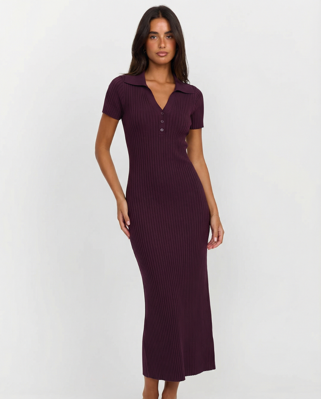 slim ribbed knit midi dress Womens Cashmere Ribbed Knit Midi Dress Long Sleeve Square Neck Dress