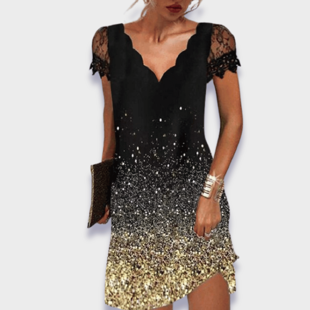 Katherine | Lace Cap Sleeve Scalloped V Neck Elegant Mini Dress