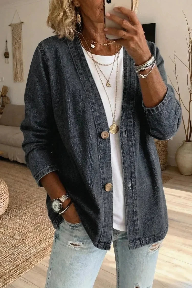 Marlowe | Women's Denim Open-Front Relaxed Fit Cardigan