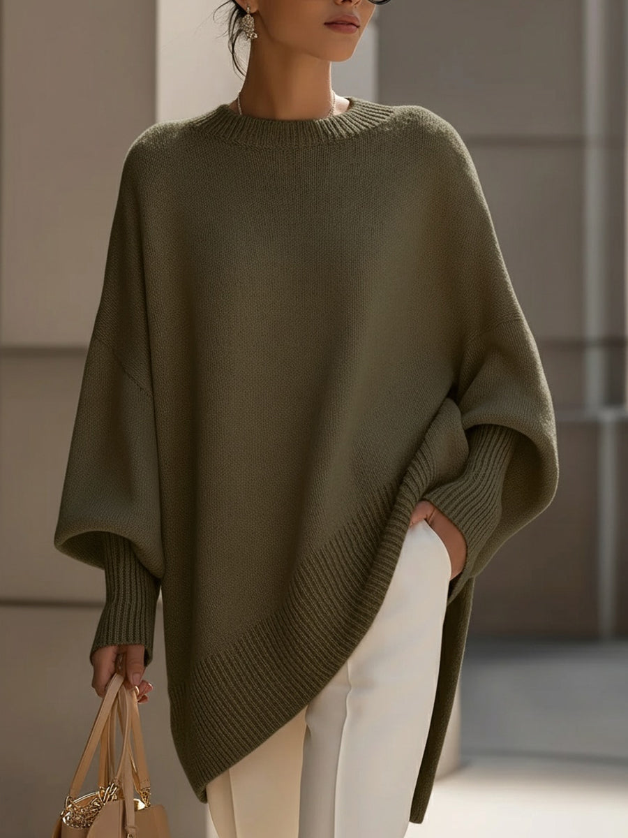 Jennifer | Women's Oversized Draped Asymmetric Knit Sweater