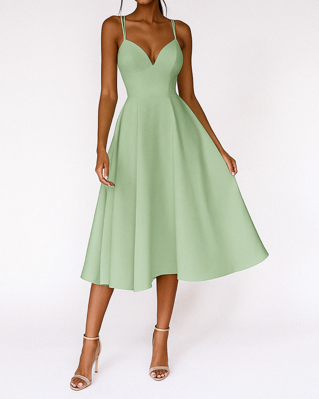 Daisy | Strappy Fitted Bodice Flared Midi Wedding Guest Dress