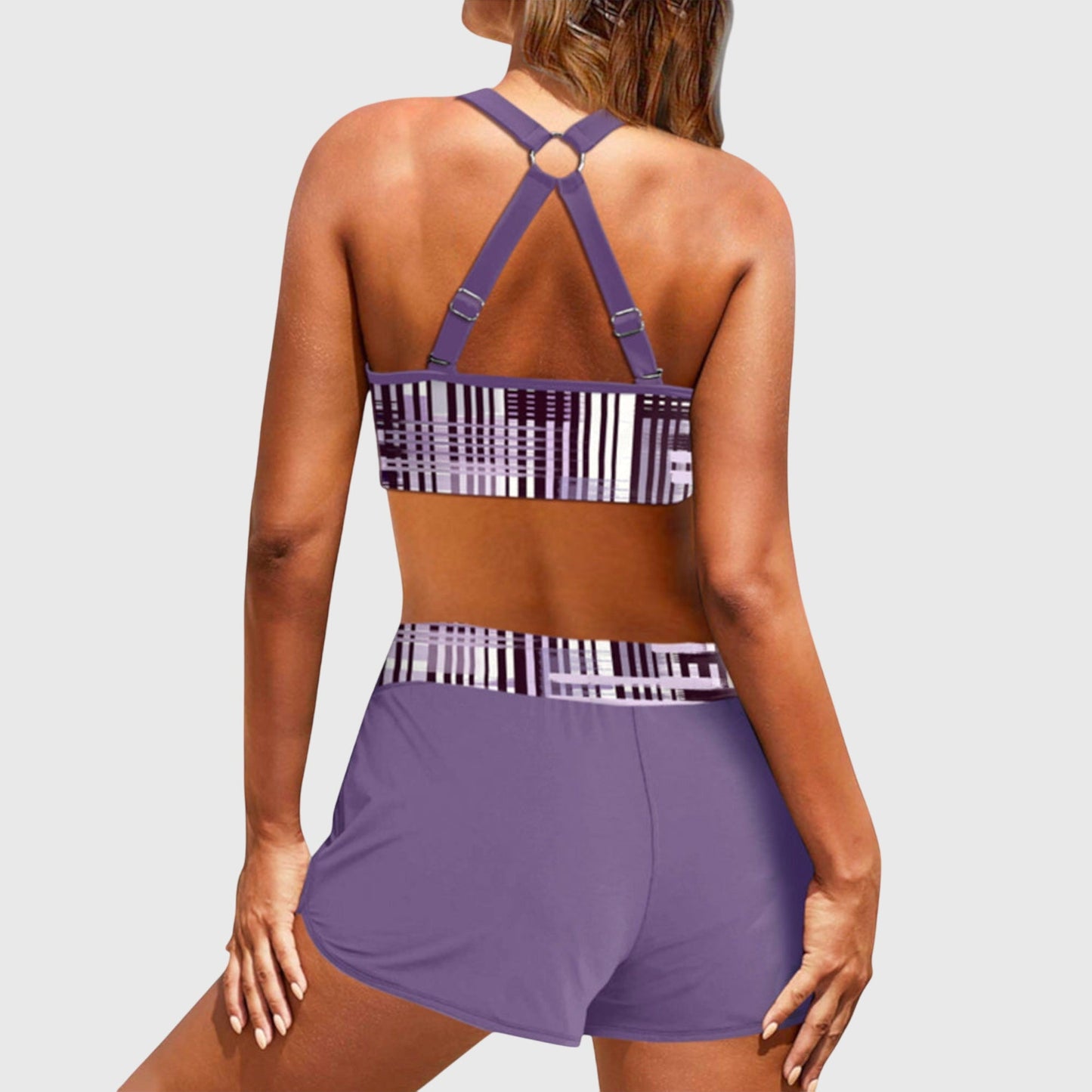 Janelle | Striped Print Halter Bikini Board Shorts Set
