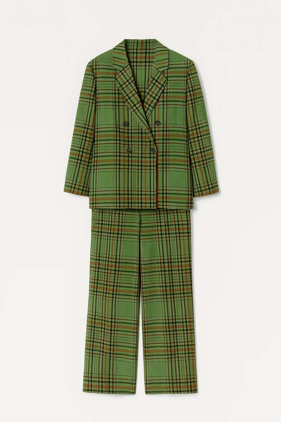 Elowin | Women's Checked Double-Breasted Straight-Leg Suit Set