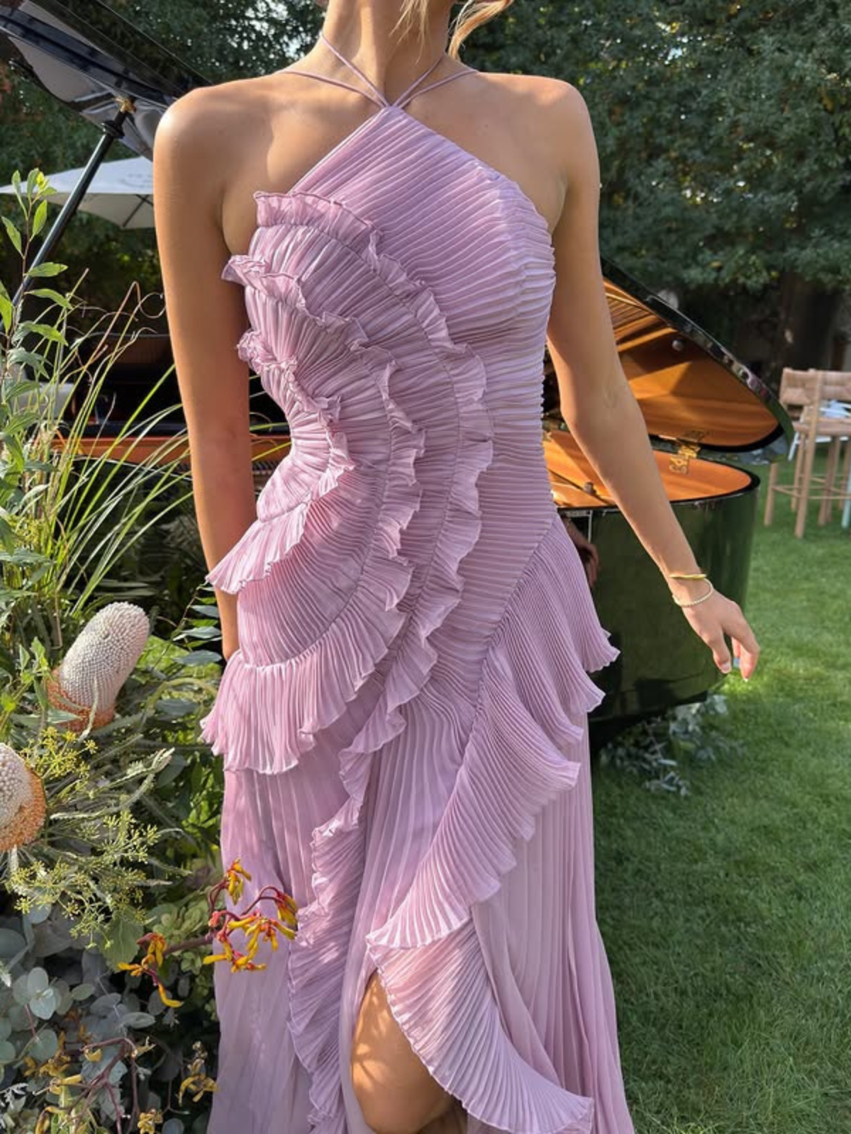 Cleo | Pleated Ruffle Halter Neck Maxi Wedding Guest Dress