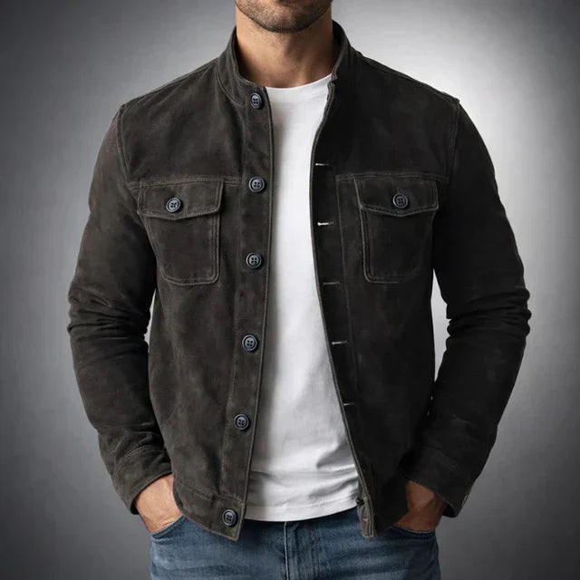Garrett | Men's Suede Button-Up Stand Collar Jacket