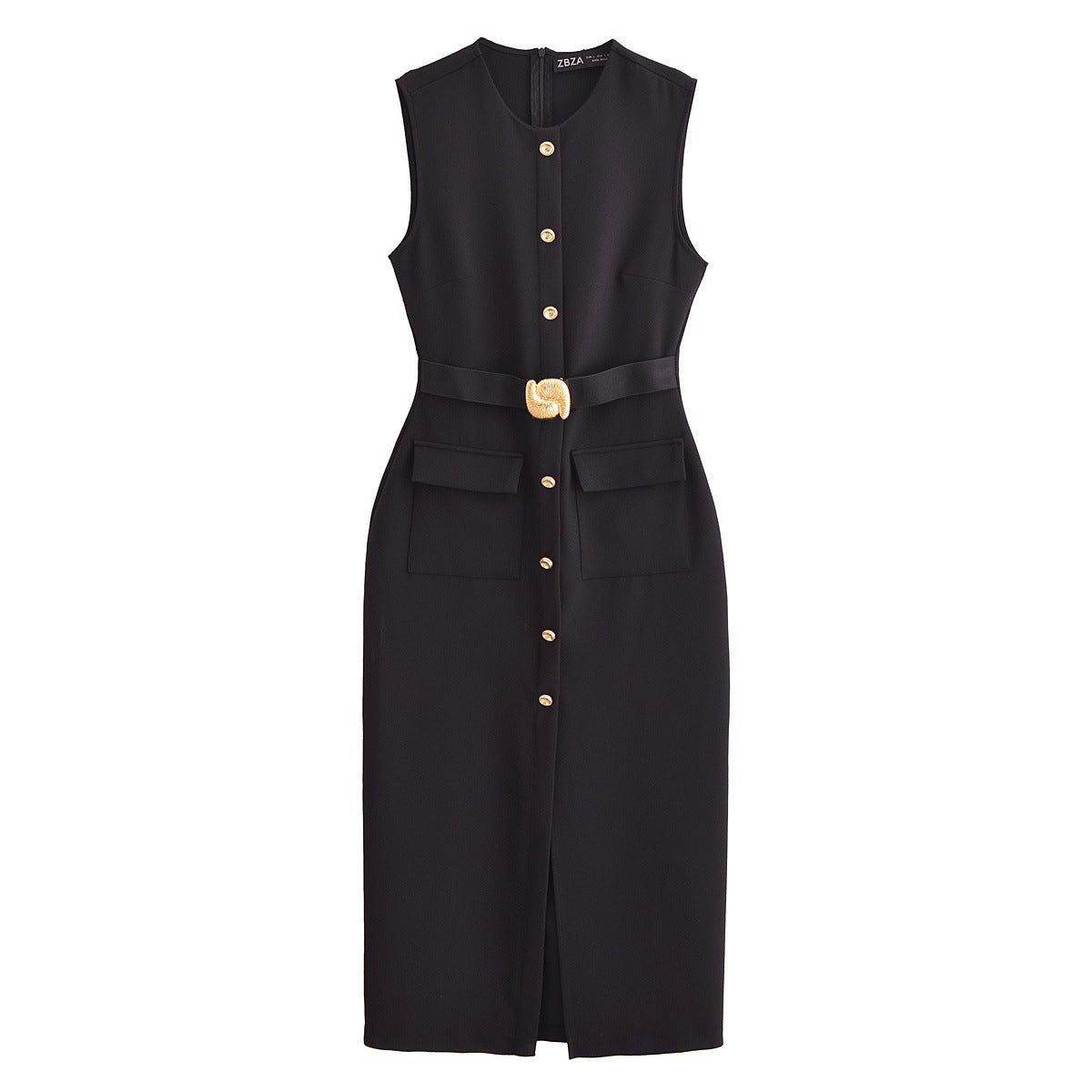 Kate | Sleeveless Button Front Tailored Office Midi Dress