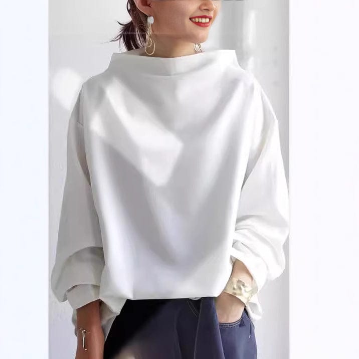 Marlbeth | Women's High-Neck Draped Long Sleeve Top