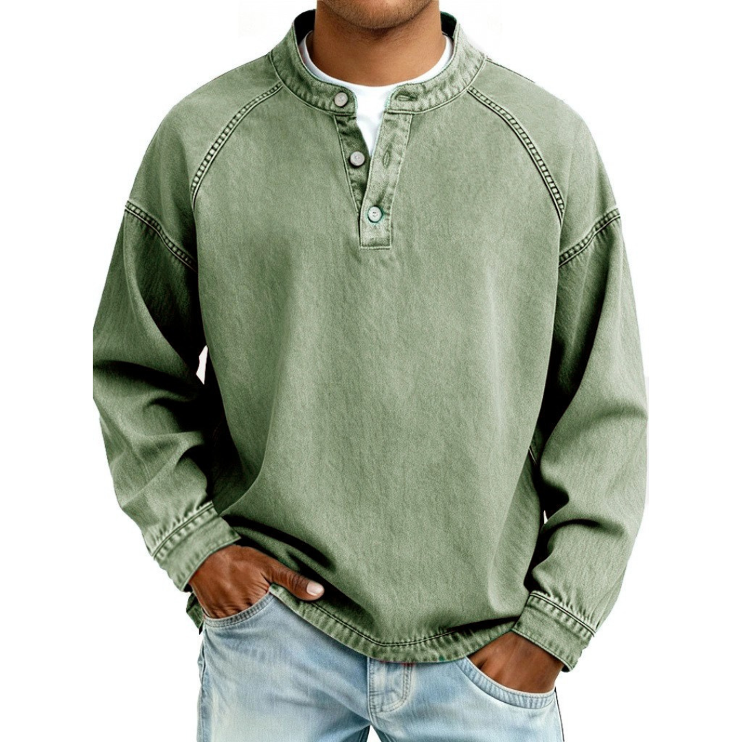 Stanley | Men's Vintage Denim Henley Long Sleeve Relaxed Shirt