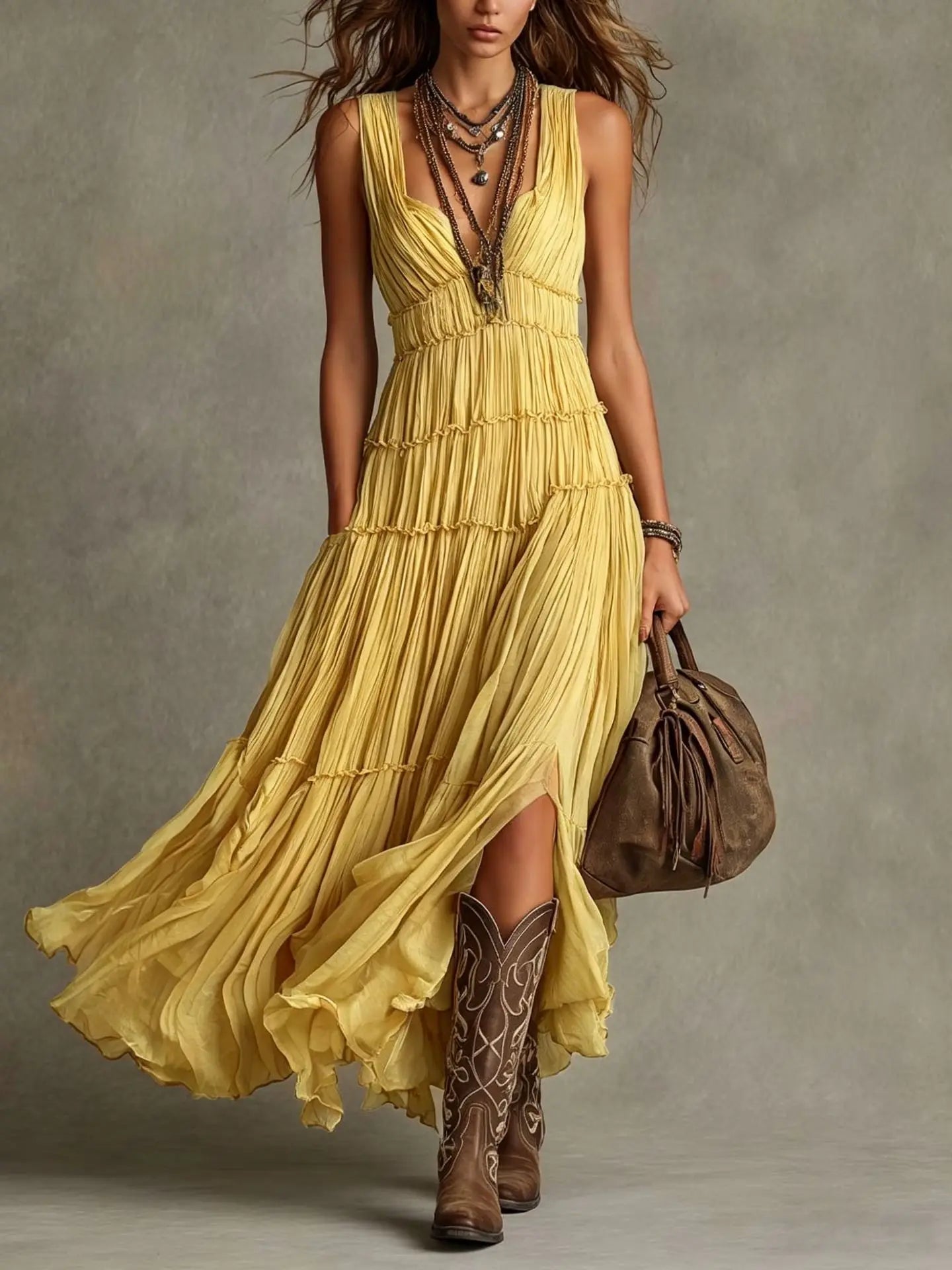 Delaney | Women's Tiered Boho Flowy Maxi Dress