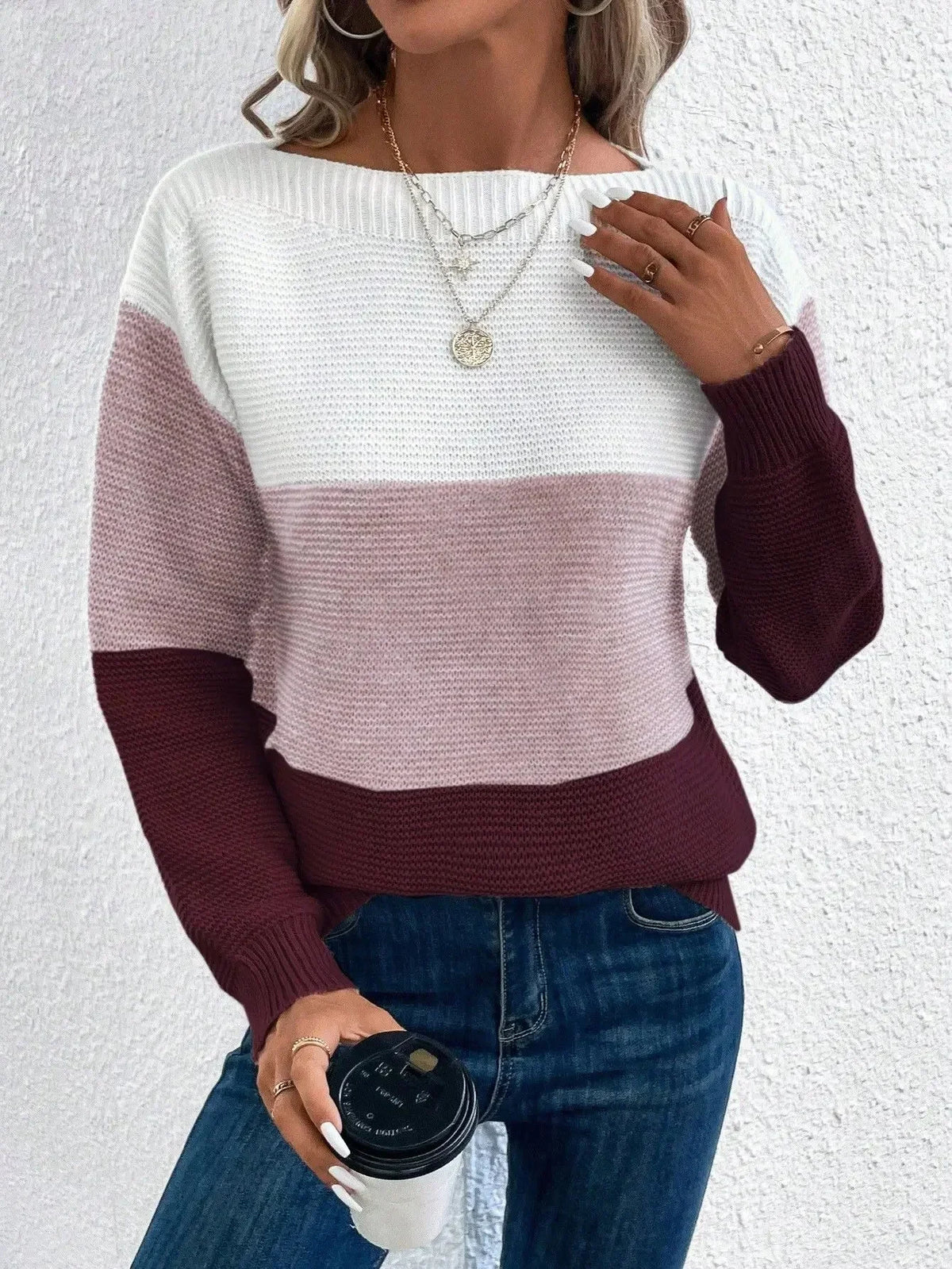 Rosanna | Women's Color Block Chunky Knit Pullover Sweater