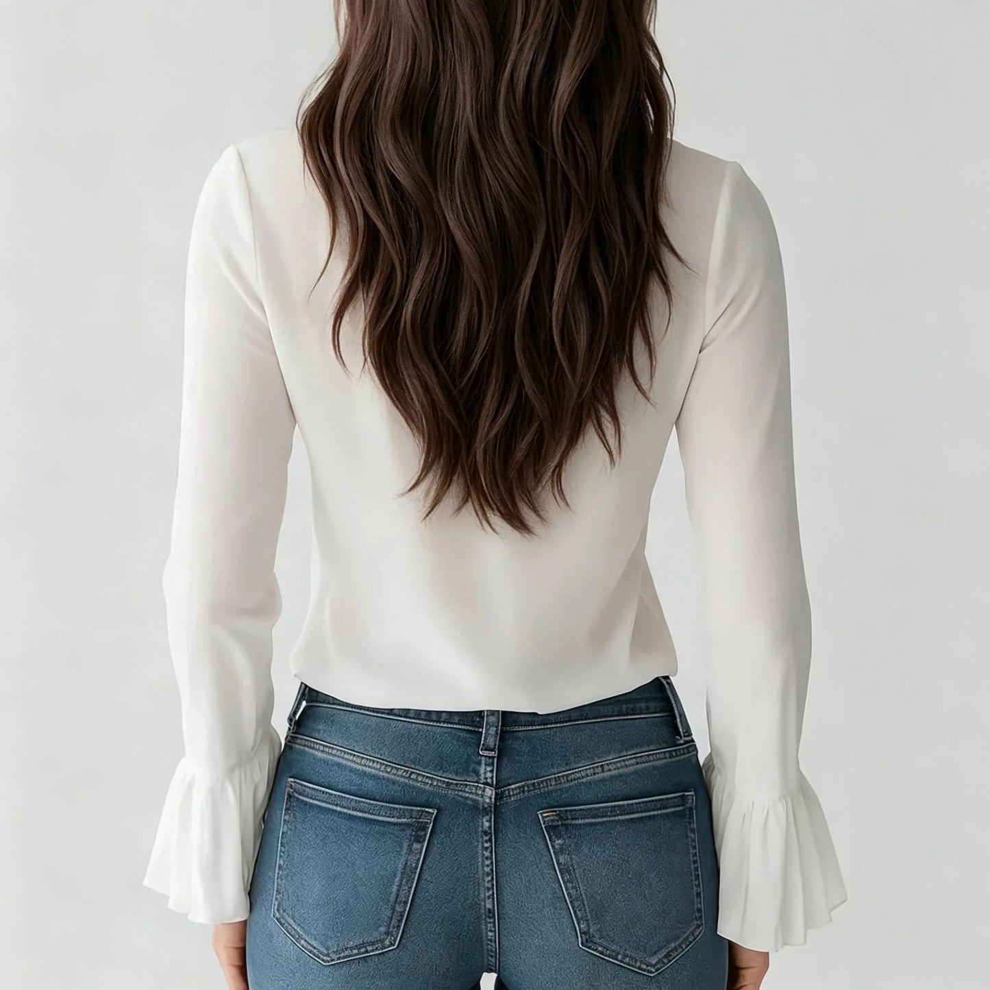 Candice | Women's Ruffle Front Blouses Tie Neck Flared Cuff