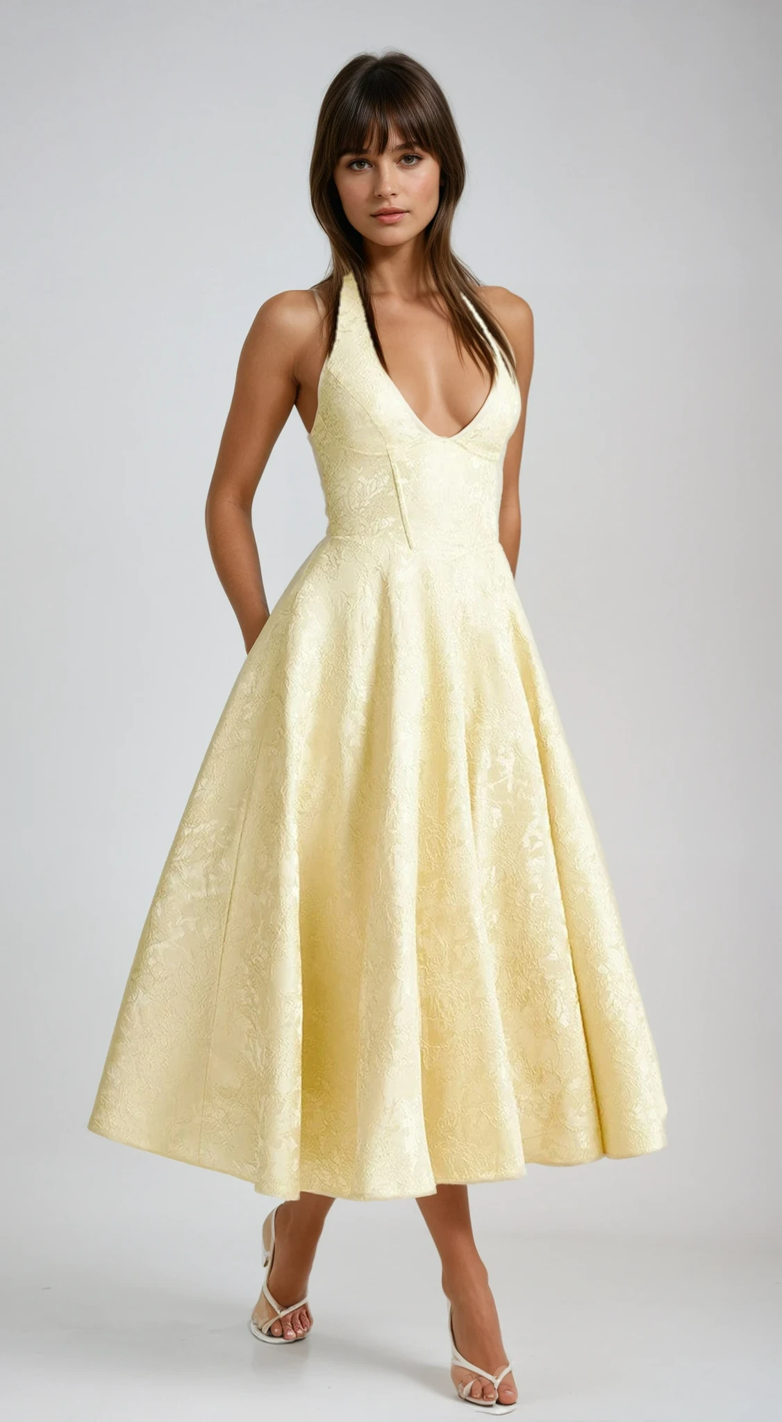 wedding guest dresses pinterest Yellow Dress crafted from high Triana | Yellow Floral Jacquard