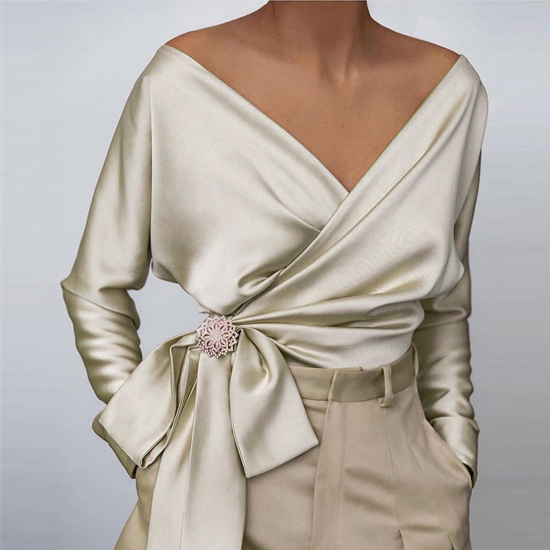 Serena | Women's Satin Wrap Bow Detail Blouse
