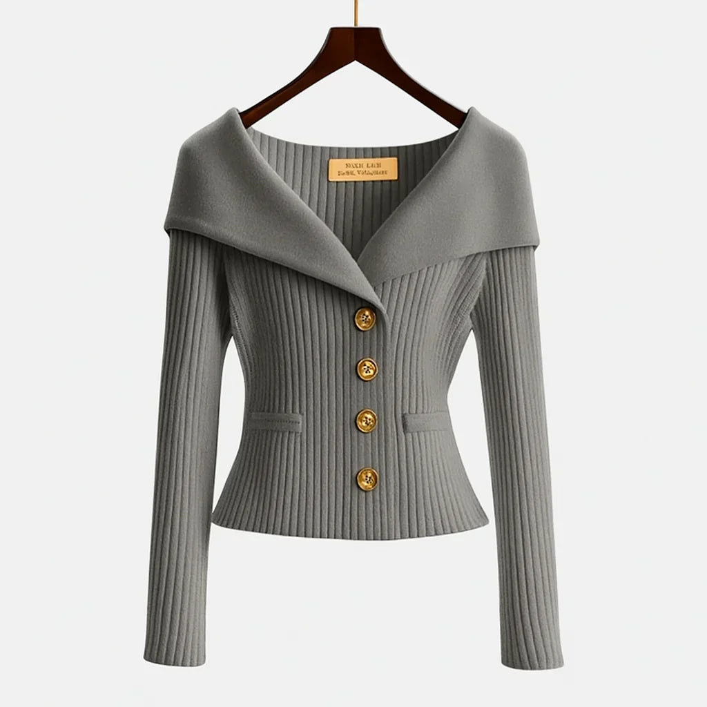 Marnith | Women's Off-Shoulder Ribbed Knit Button Cardigan Sweater