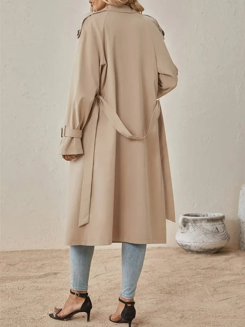 Marlowick | Women's Long Double-Breasted Belted-Cuff Trench Coat
