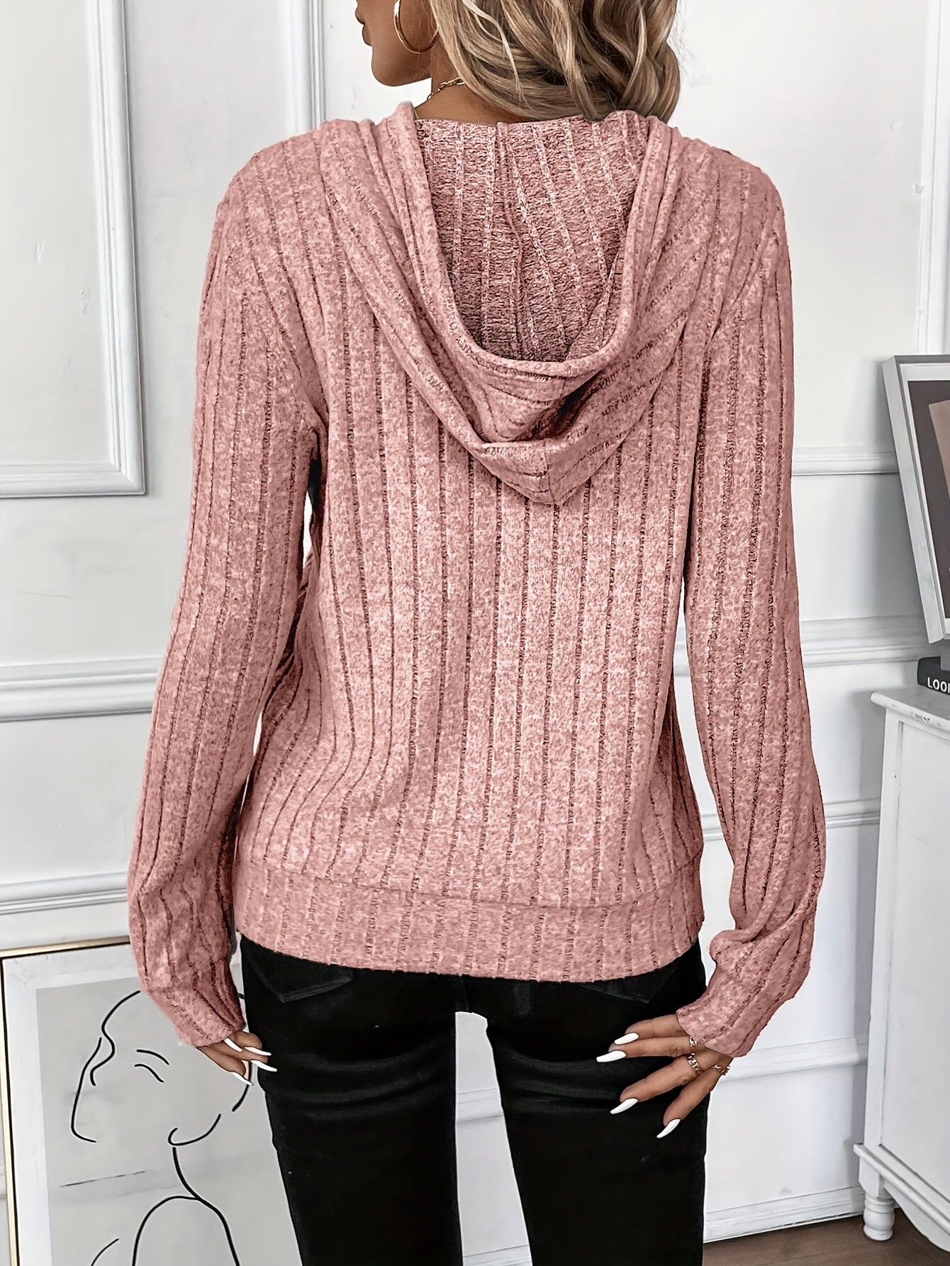 Cassidy | Women's Cozy Ribbed Textured Drawstring Hoodie