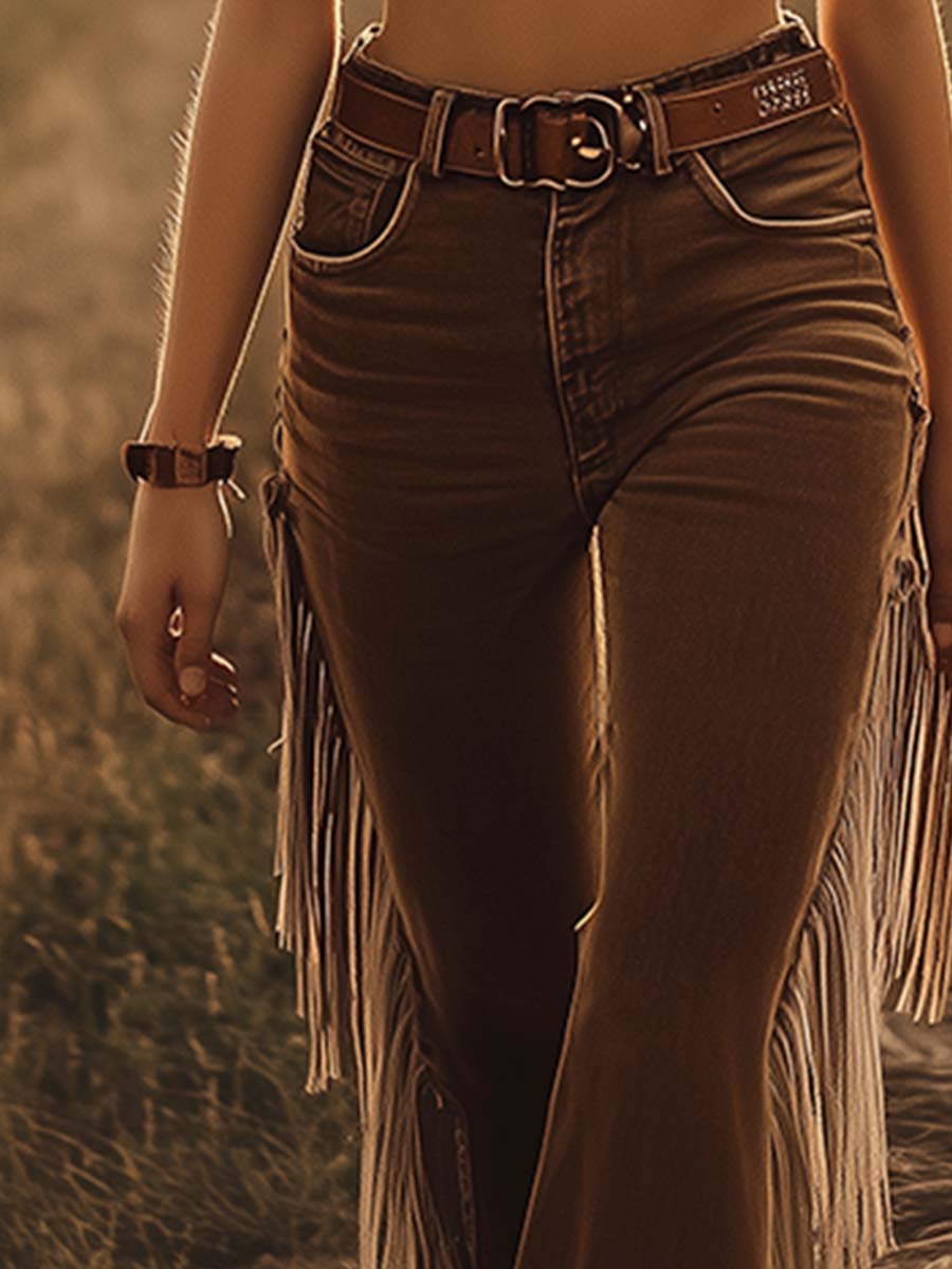 Cordelia | High Waist Side Fringe Flare Western Jean