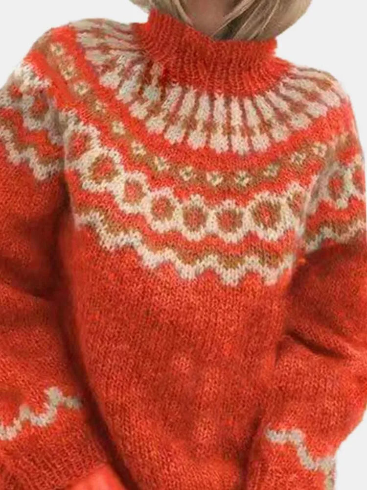 Solenne | Women's Nordic Fair Isle Mock Neck Knit Sweater