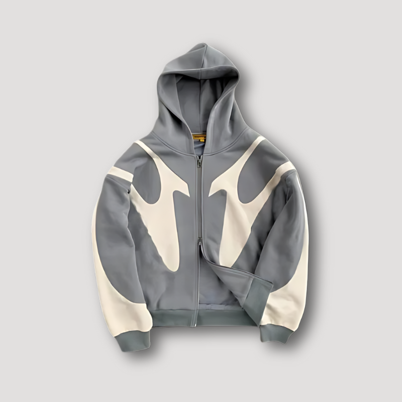 Elias | Men's Zip-Up Contrast Panel Graphic Streetwear Hoodie