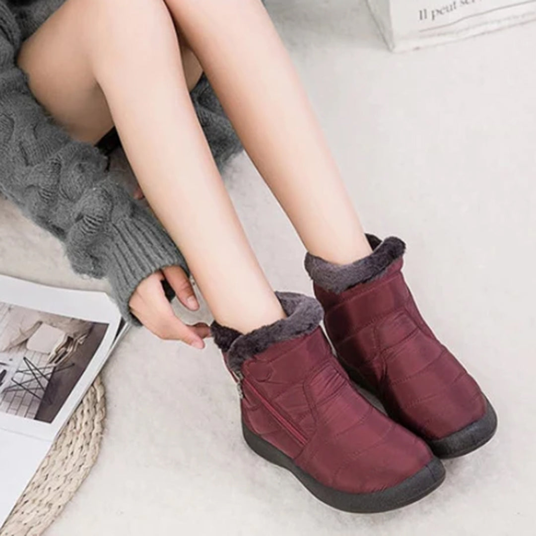 Marlowyx | Women's Fur Trim Waterproof Slip On Ankle Snow Boot