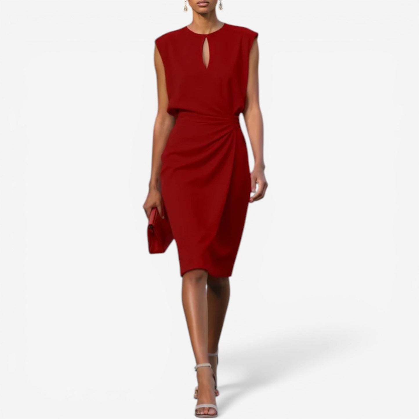 Lisandrah | Keyhole Cutout Sleeveless Ruched Waist Asymmetric Elegant Midi Dress