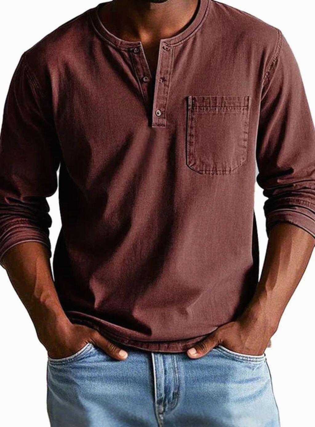 Declan | Men's Long Sleeve Chest Pocket Henley Shirt