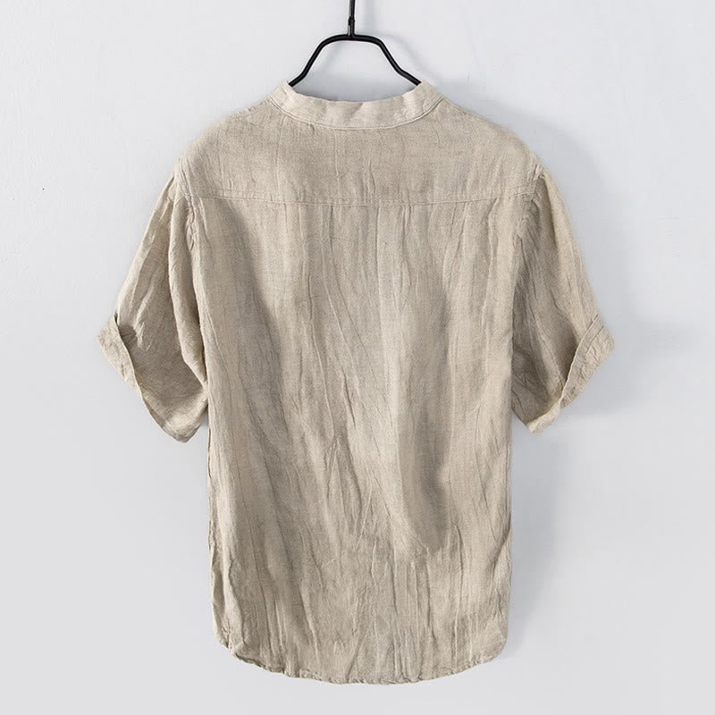 Rylan | Men's Linen Blend Shirt Half Button Stand Collar Short Sleeve