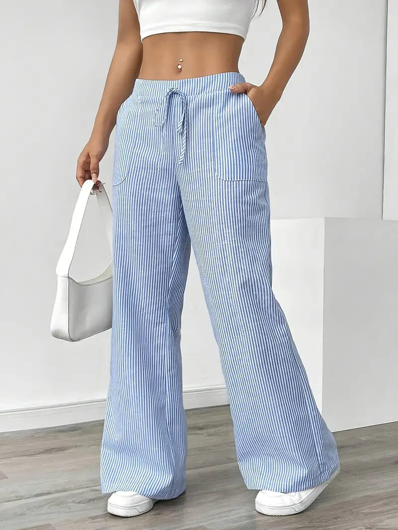 Marbella | Women's Wide Leg Striped Drawstring Beach Pants