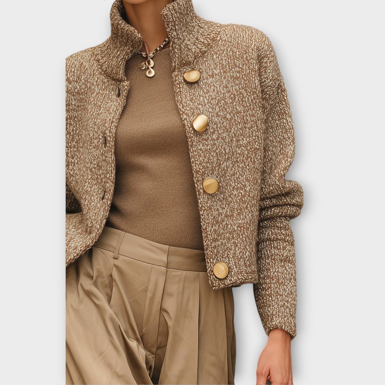 Bexlynne | Women's Textured Knit Button-Up Stand Collar Jacket