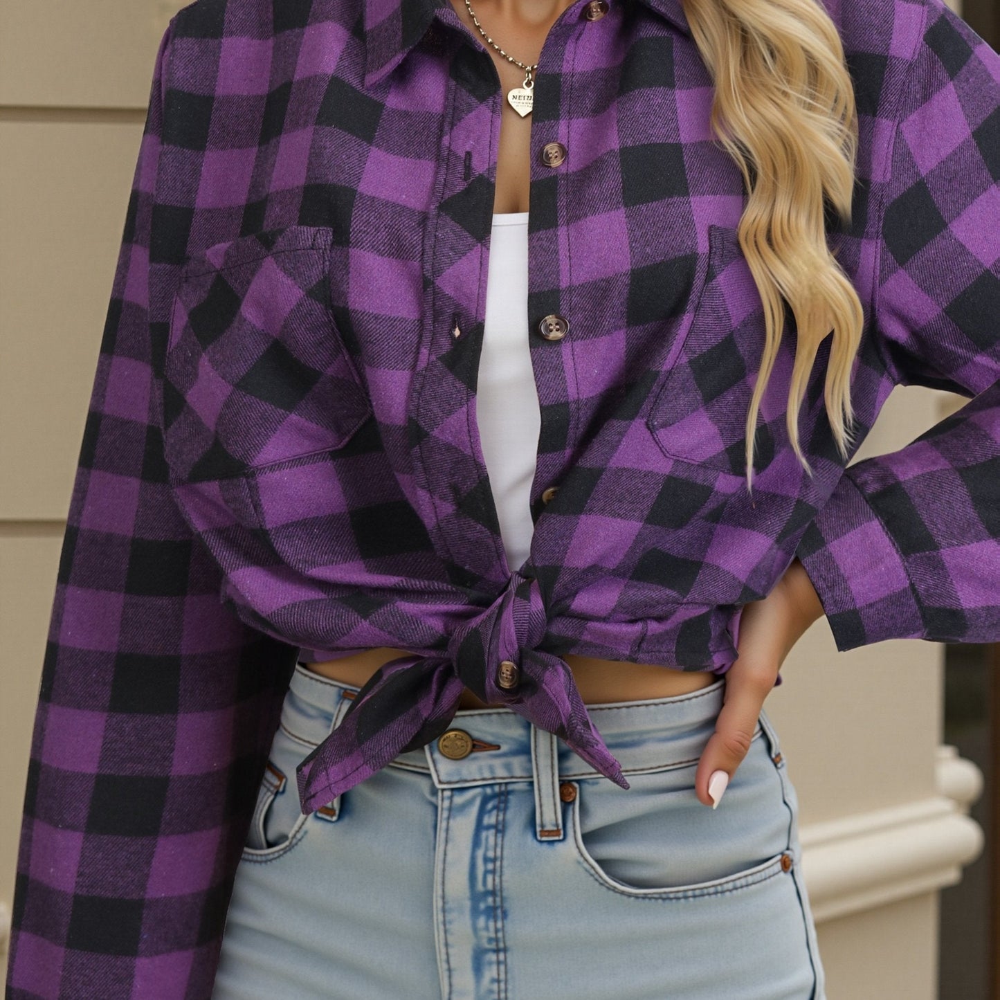 Wrenlee | Women's Relaxed Buffalo Check Plaid Button Up Shirt