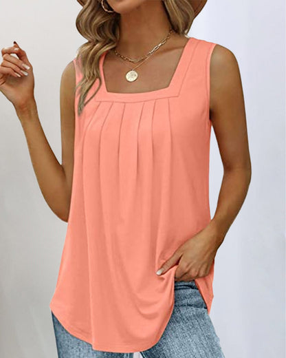 Nora | Square Neck Tank Tops Pleated Loose Fit Sleeveless