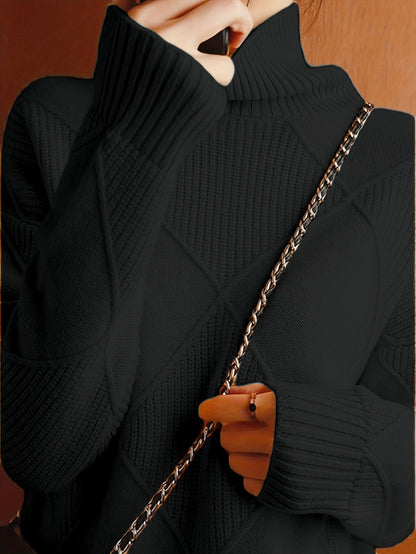 Ophira | Women's Chunky Textured Turtleneck Cable Knit Sweater