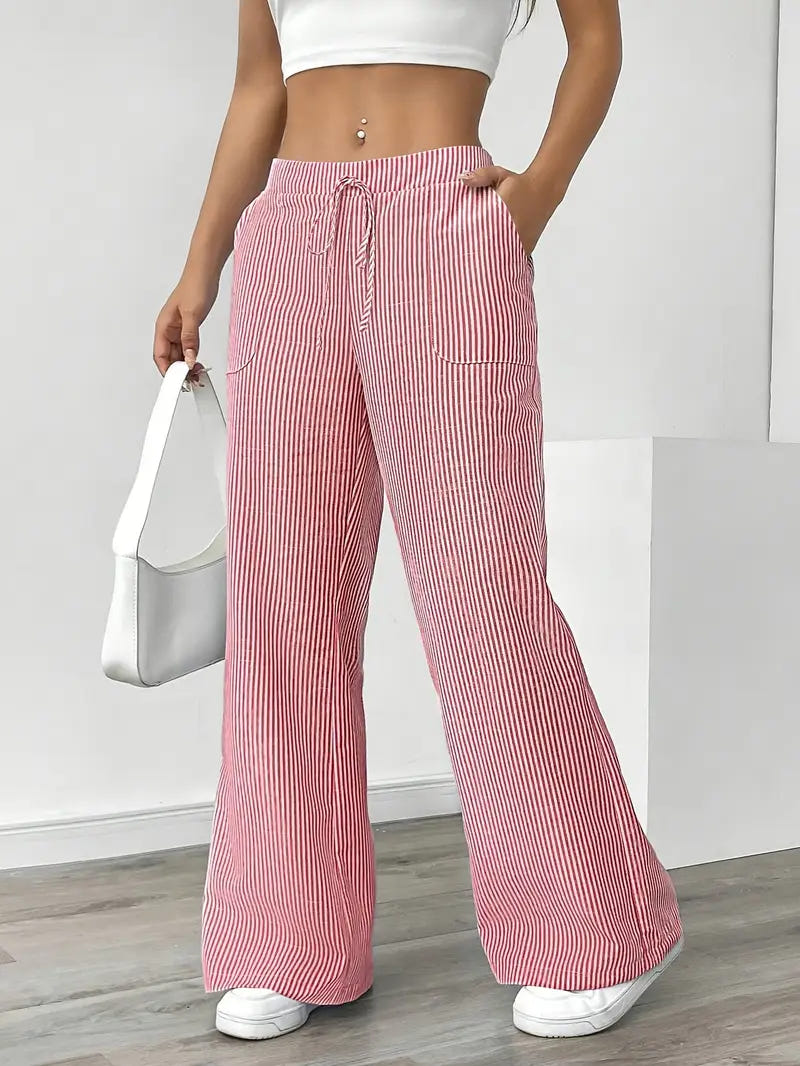 Marbella | Women's Wide Leg Striped Drawstring Beach Pants