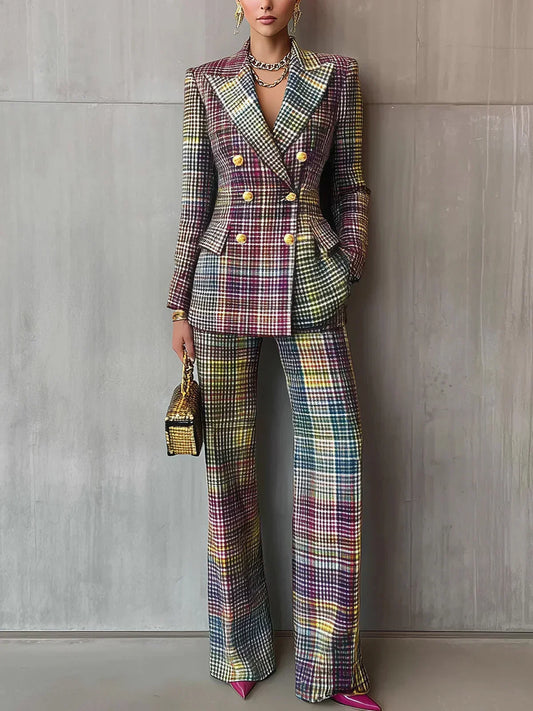Sophia | Women's Plaid Double Breasted Tailored Blazer Suit