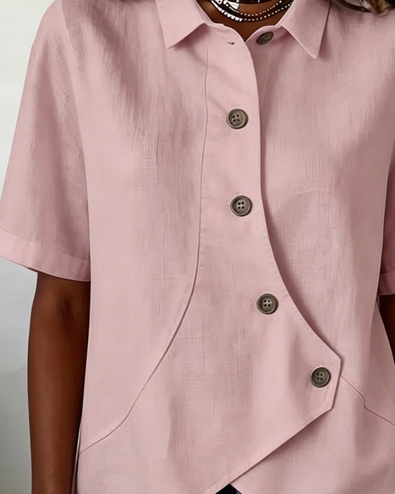 Adeline | Women's Asymmetrical Placket Button Down Linen Blend Shirt
