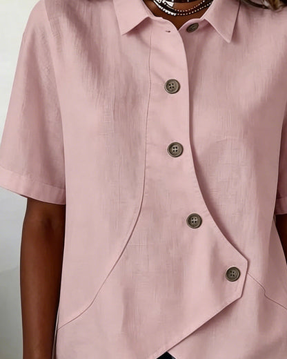 Adeline | Women's Asymmetrical Placket Button Down Linen Blend Shirt