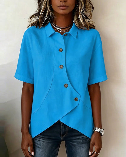 Adeline | Women's Asymmetrical Placket Button Down Linen Blend Shirt