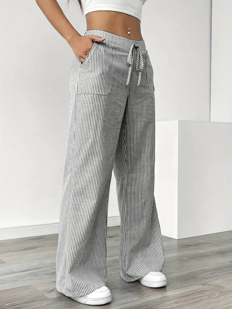 Marbella | Women's Wide Leg Striped Drawstring Beach Pants