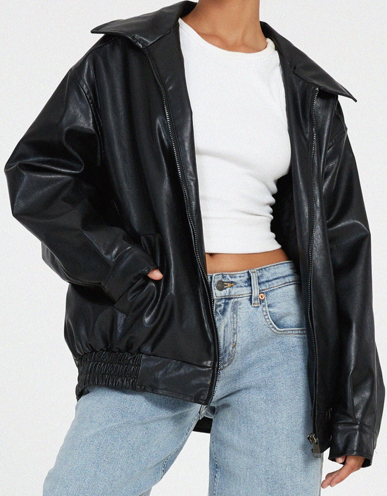 Sophia | Women's Oversized Faux Leather Bomber Jacket