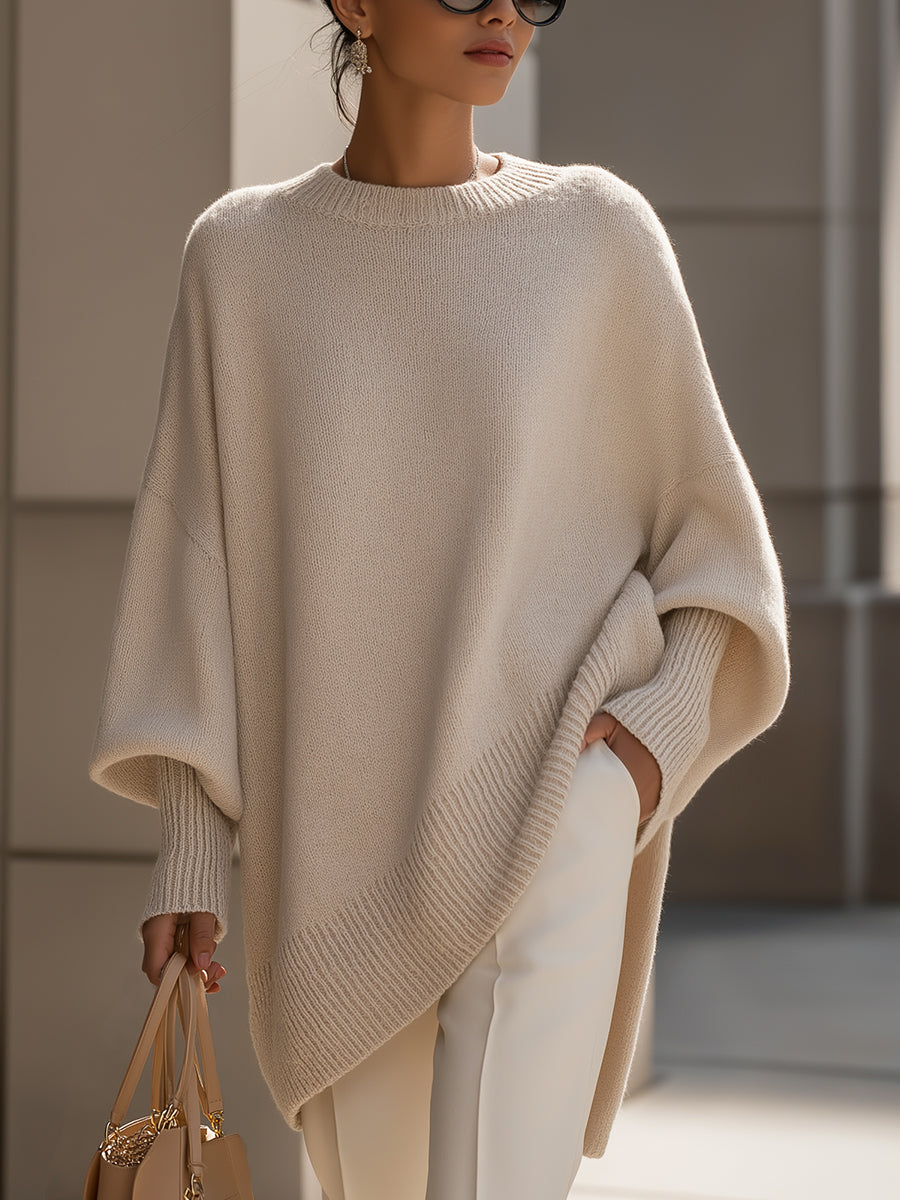 Jennifer | Women's Oversized Draped Asymmetric Knit Sweater