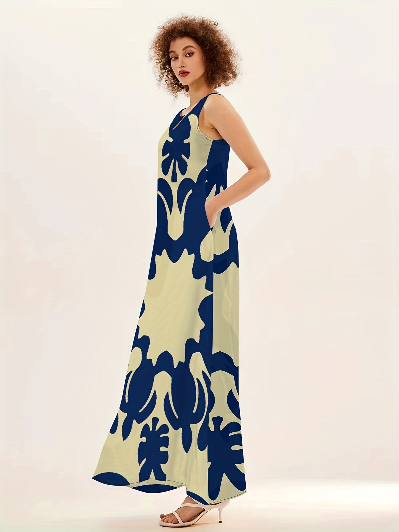 Marisol | Women's Abstract Print Sleeveless Swing Maxi Dress
