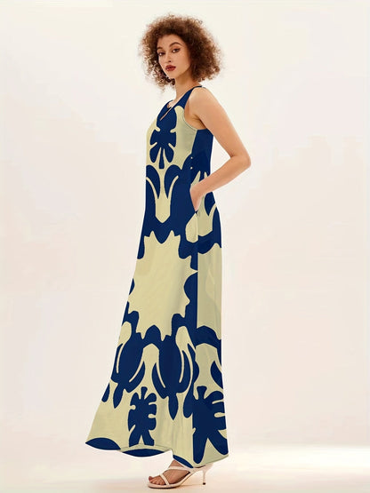 Marisol | Women's Abstract Print Sleeveless Swing Maxi Dress
