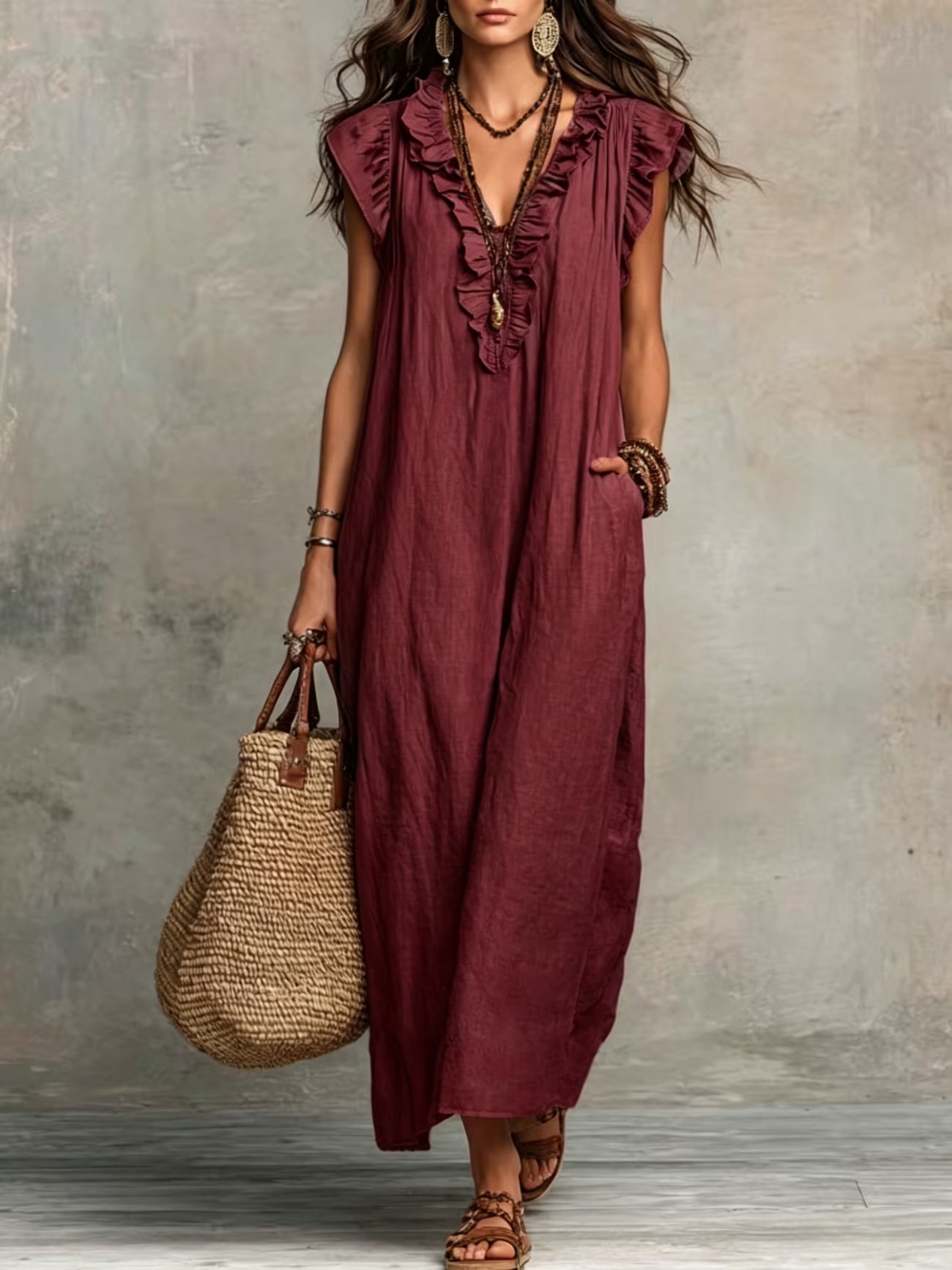 Saffi | Women's Ruffle Sleeveless Boho Maxi Dress