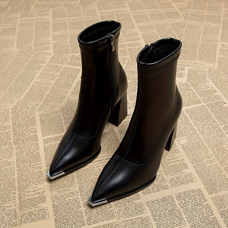 Vionora | Women's Pointed-Toe Chunky Heel Ankle Boot