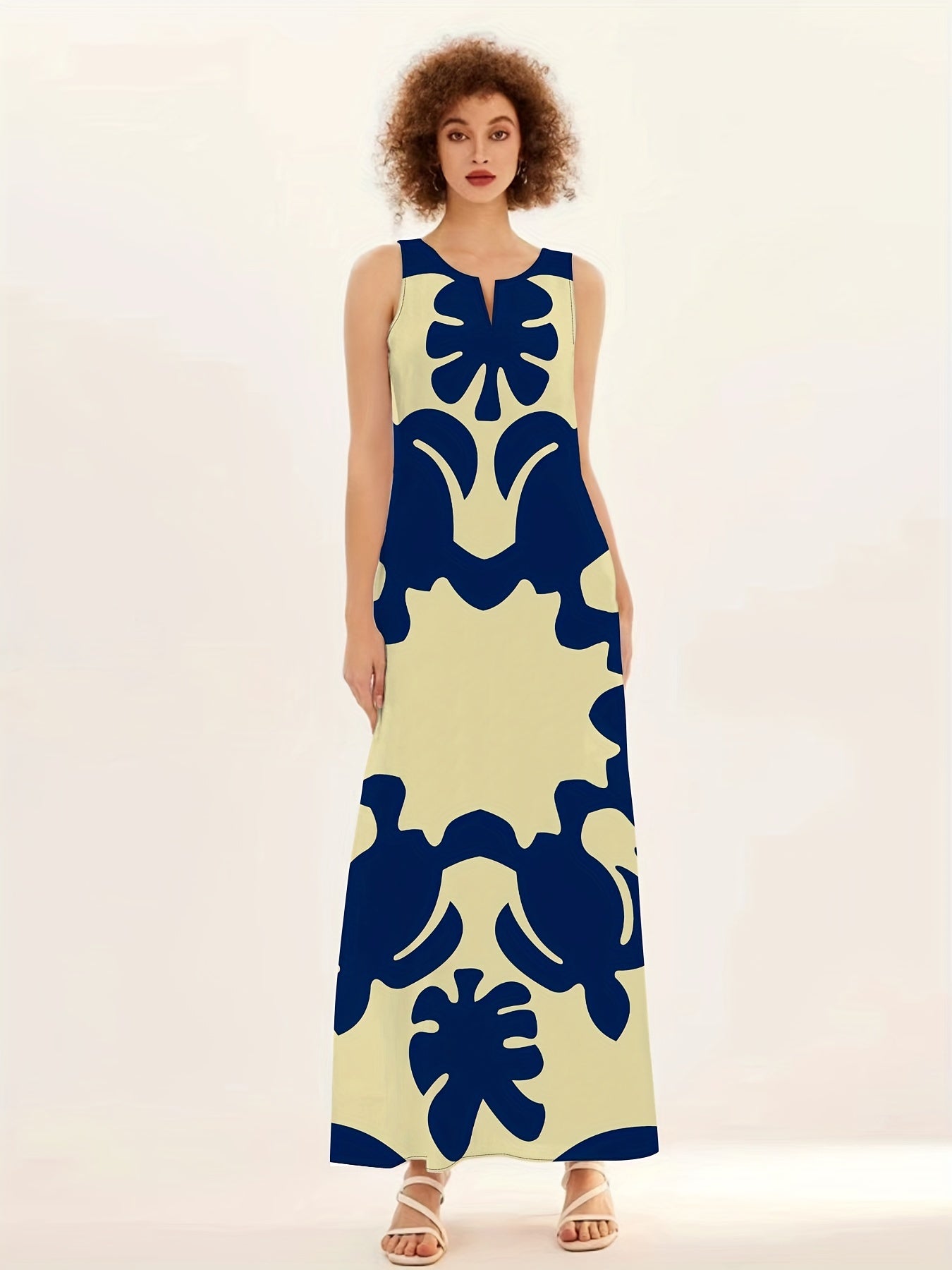 Marisol | Women's Abstract Print Sleeveless Swing Maxi Dress
