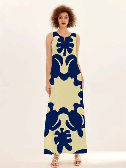 Marisol | Women's Abstract Print Sleeveless Swing Maxi Dress