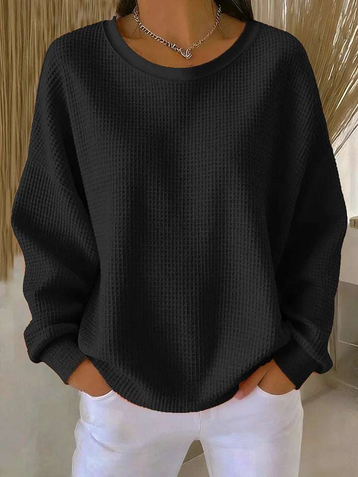 Solene | Women's Waffle Knit Oversized Long Sleeve Sweater