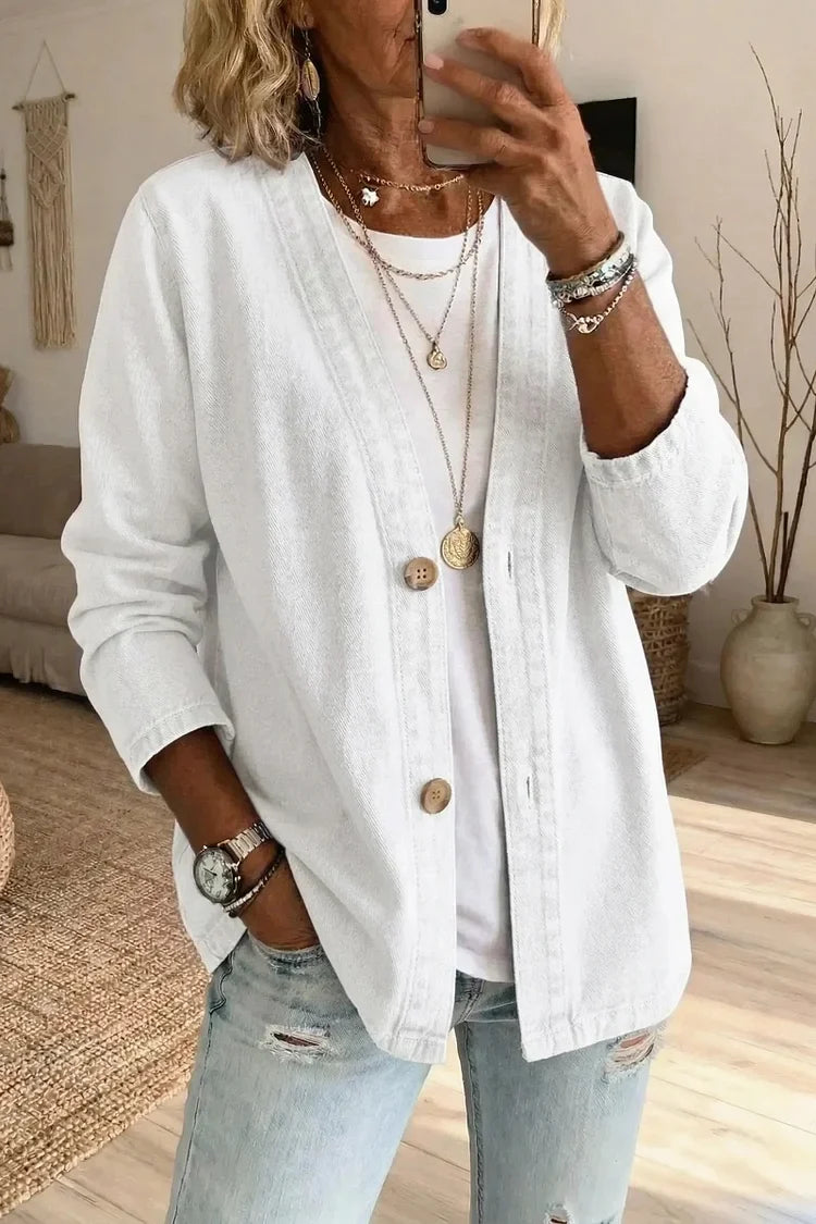 Marlowe | Women's Denim Open-Front Relaxed Fit Cardigan