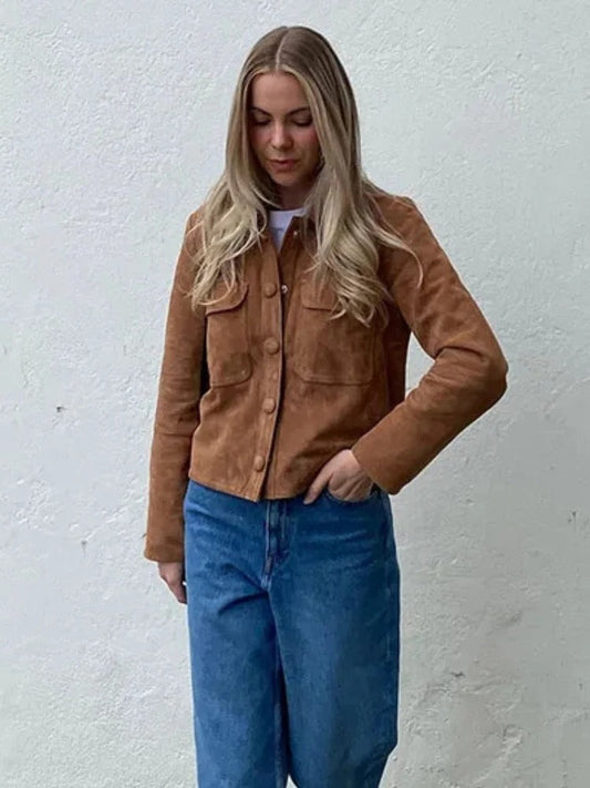 Callahan | Women's Suede Shacket Button Front Long Sleeve Jacket